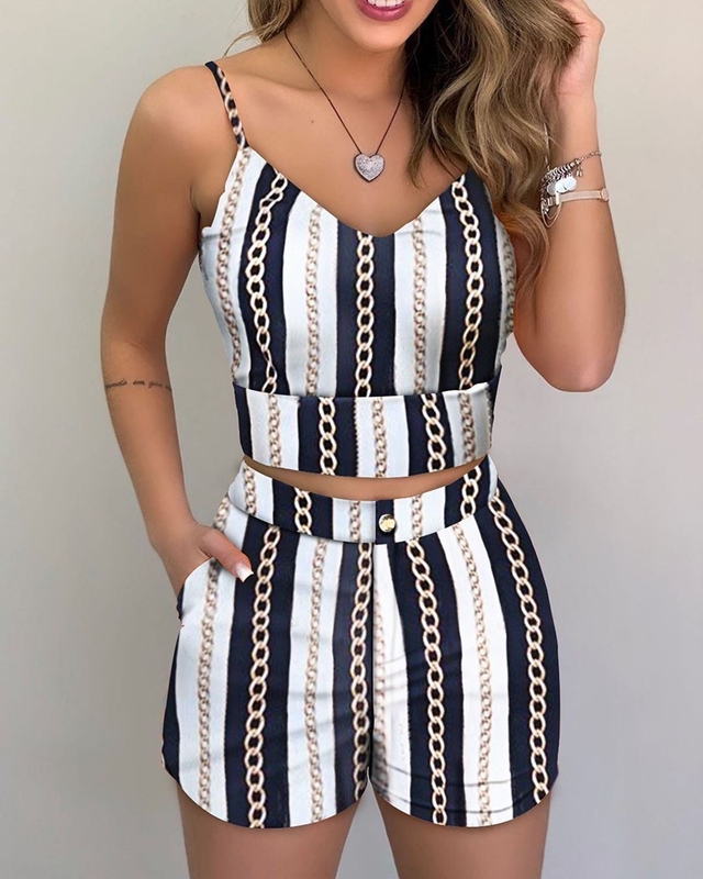 Women'S Hot Shorts Printed Blouse Set Summer 2 Piece Outfit With Wool Fabric